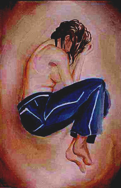 a painting shows the side of a  woman