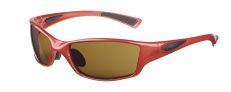 a pair of red sunglasses with gold lenses