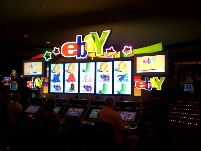a slot machine in a brightly lit casino