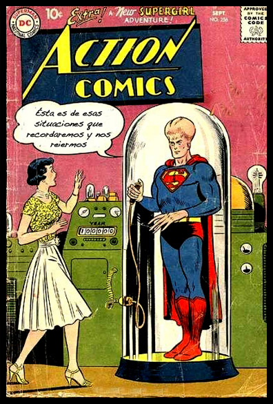 a comic book cover that has a cartoon superman on the front