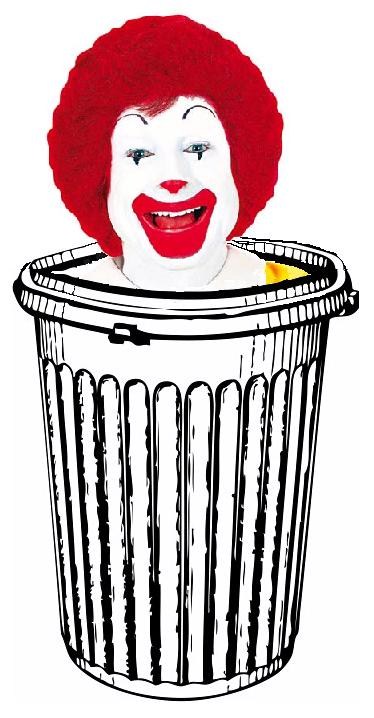 a drawing of a clown sticking its head out of a trash can