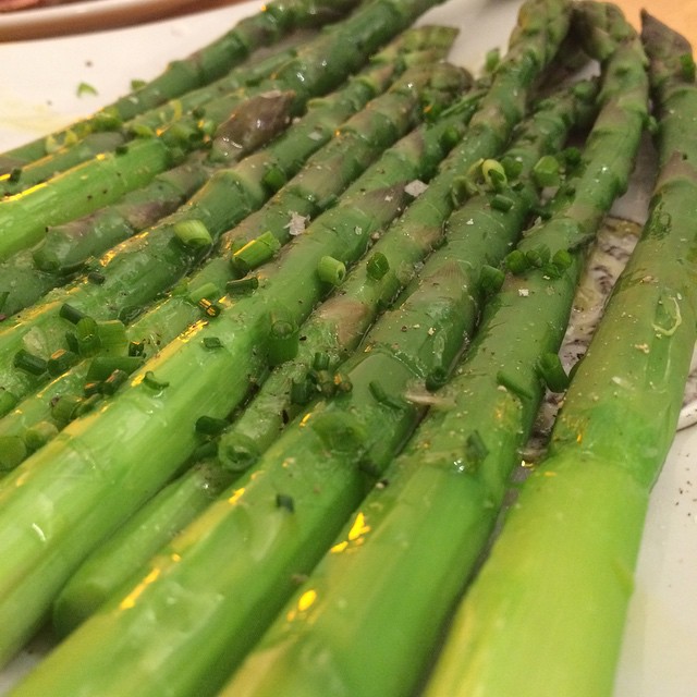 asparagus are cut into squares on the table