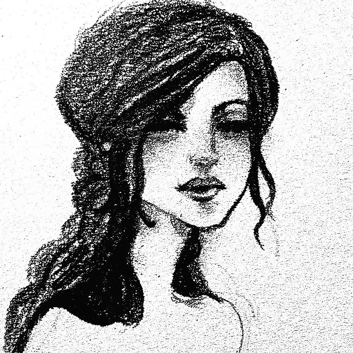 an ink painting of a woman