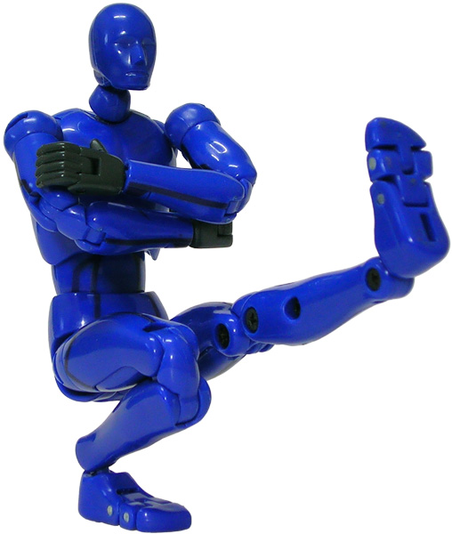 a robotic with hands in the air and a baseball bat