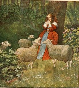 there is a picture of a girl standing by sheep