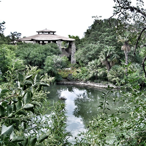 an old ruin next to a river surrounded by trees