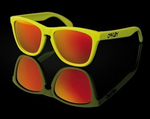 neon yellow sunglasses with red mirrored lenses