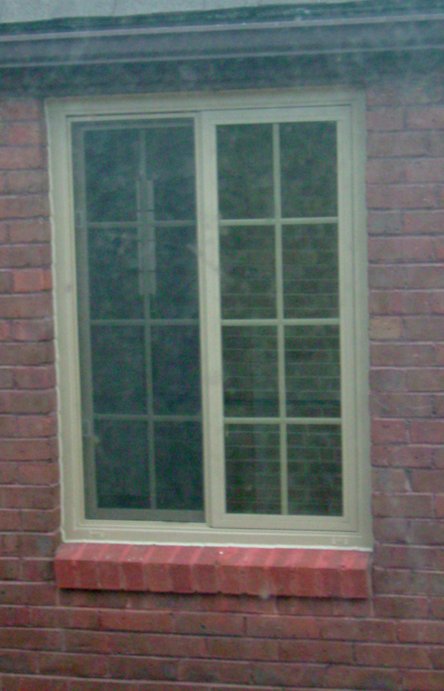 a red and white cat standing on the outside of a brick wall