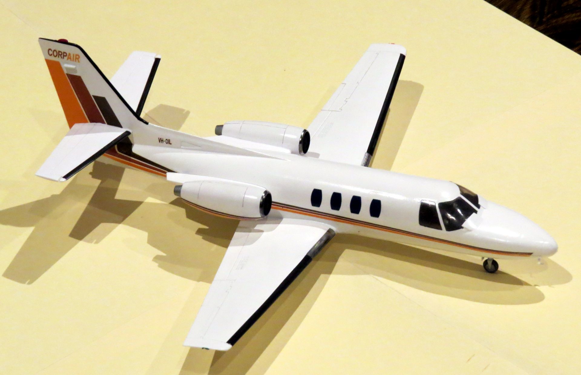 toy plane on display with an extended wing