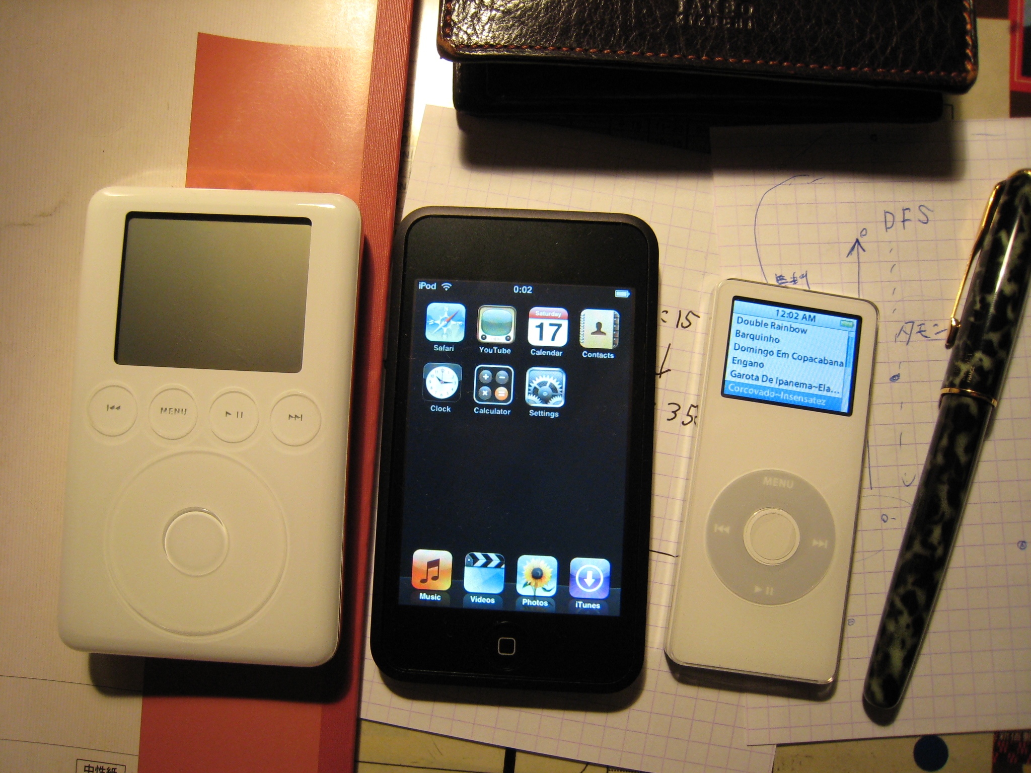 an ipod and other electronics are laying out