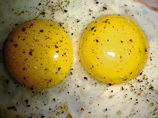 eggs that have been fried and melted in an egg pan