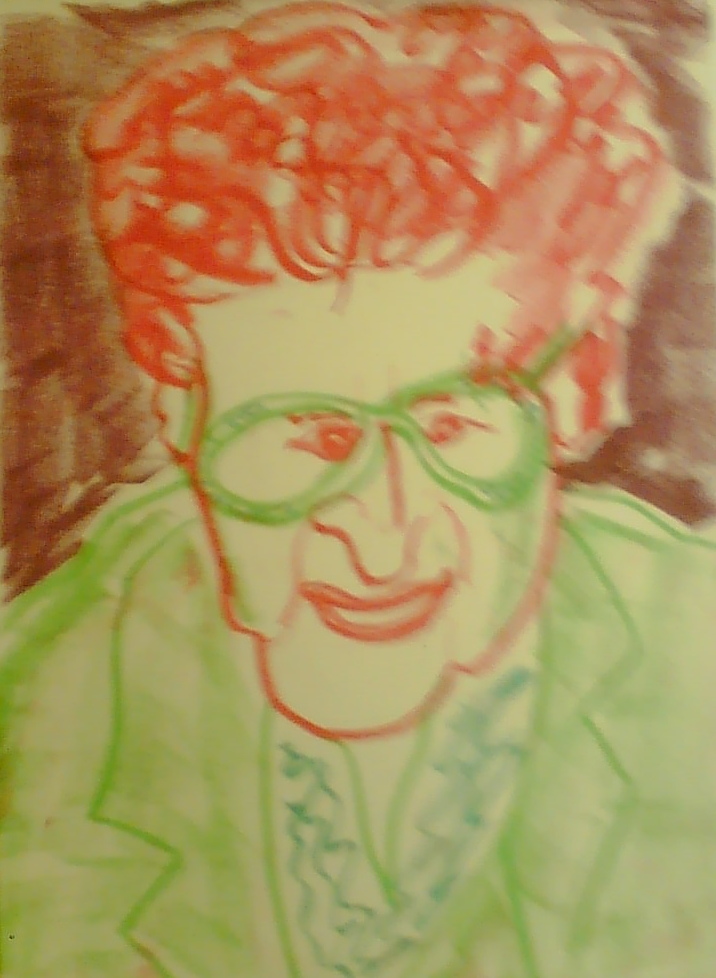 a drawing of a man wearing glasses