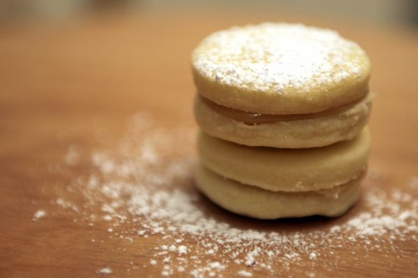 three biscuits are piled on top of one another