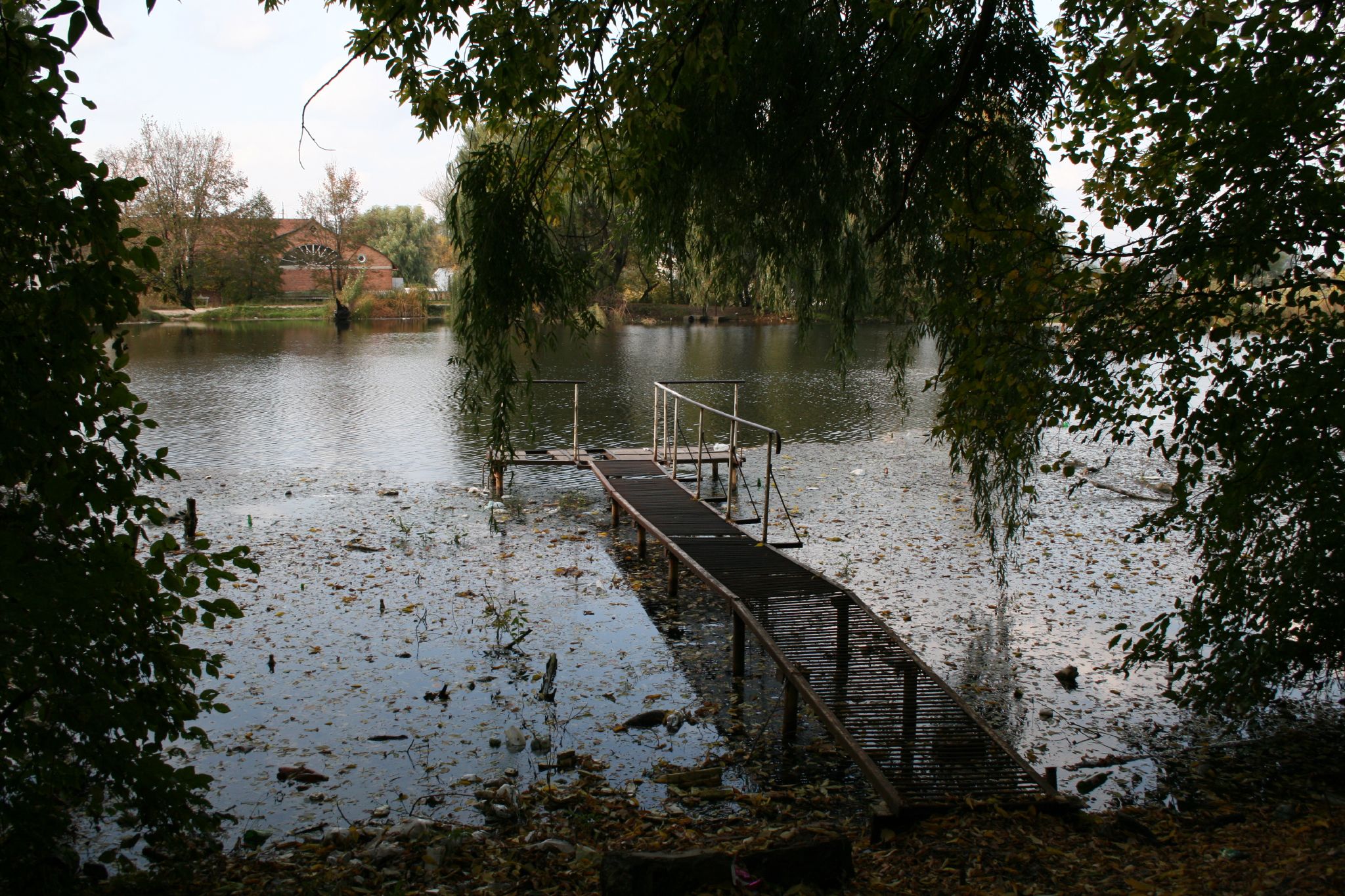 a dock is partially submerged in the water