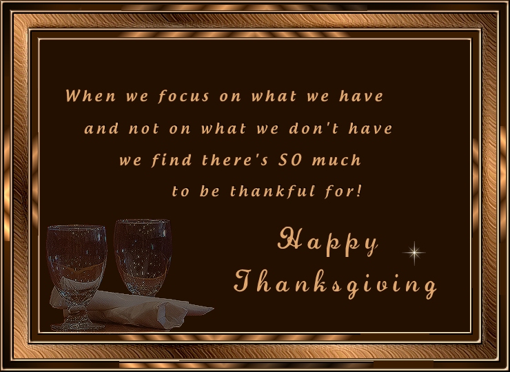 a card with a thanksgiving message and two glasses