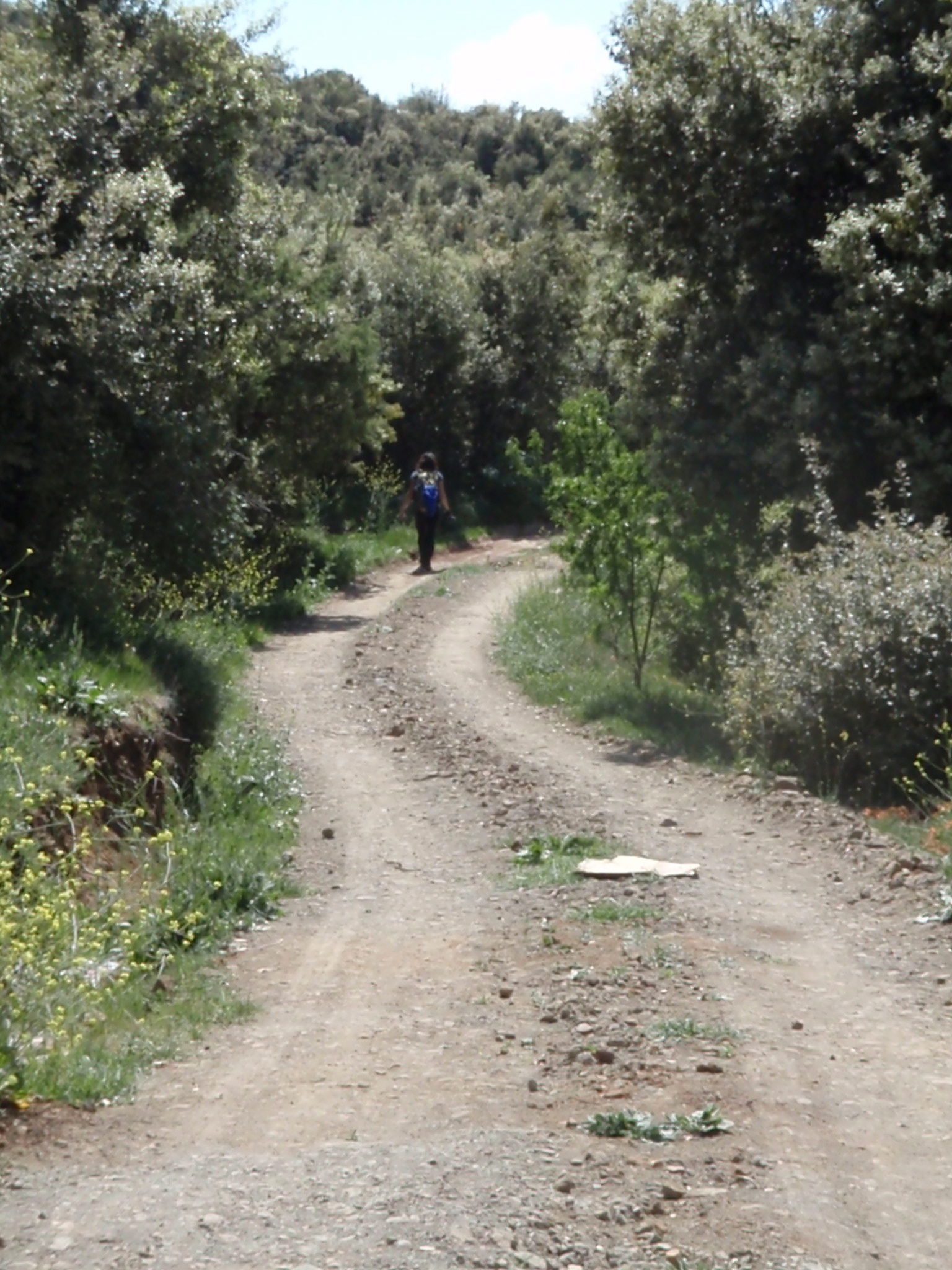 a man that is walking down a dirt road