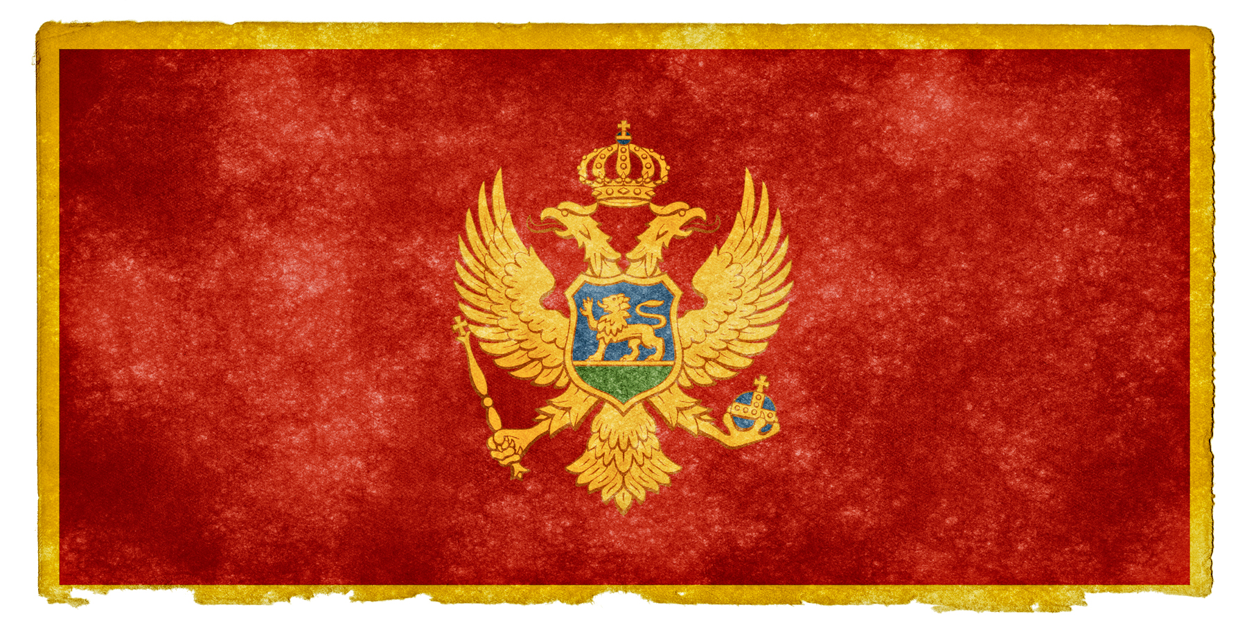 the flag of the russian empire in yellow and red with an eagle, and a crown