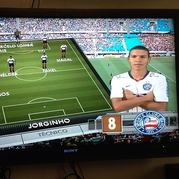 a television that has a soccer game on it