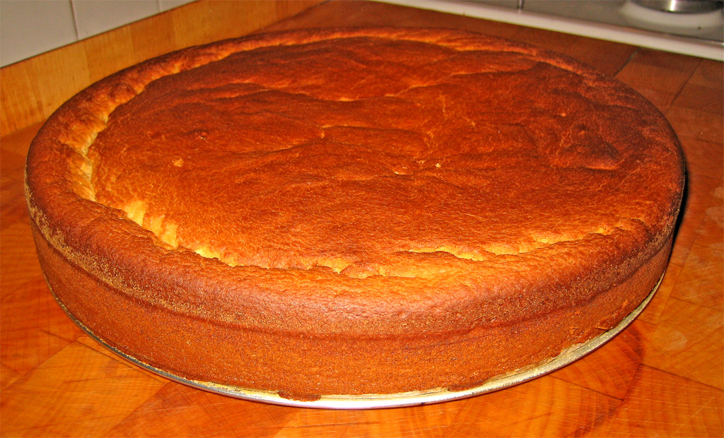 there is a baked cake sitting on a counter