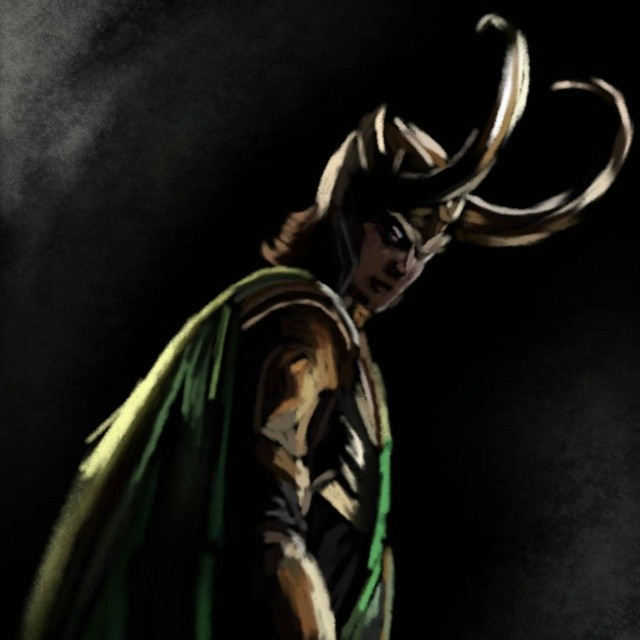a painting of a male thor with long horns