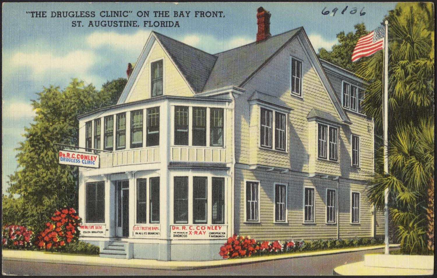 an old postcard showing the exterior of a el