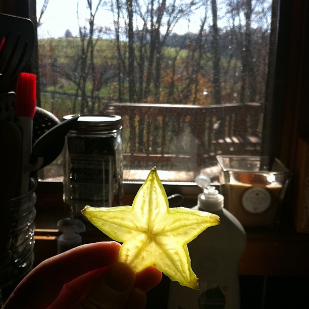 a star - shaped object that is looking out of a window