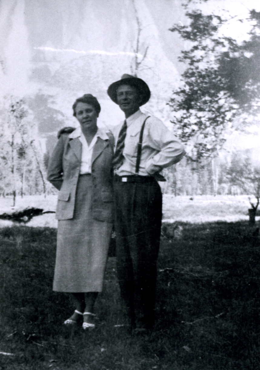 an old po of two people standing together in a field