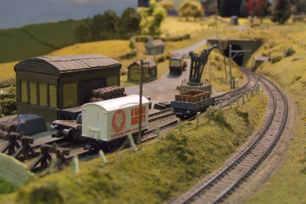 a model train set up in the middle of the woods