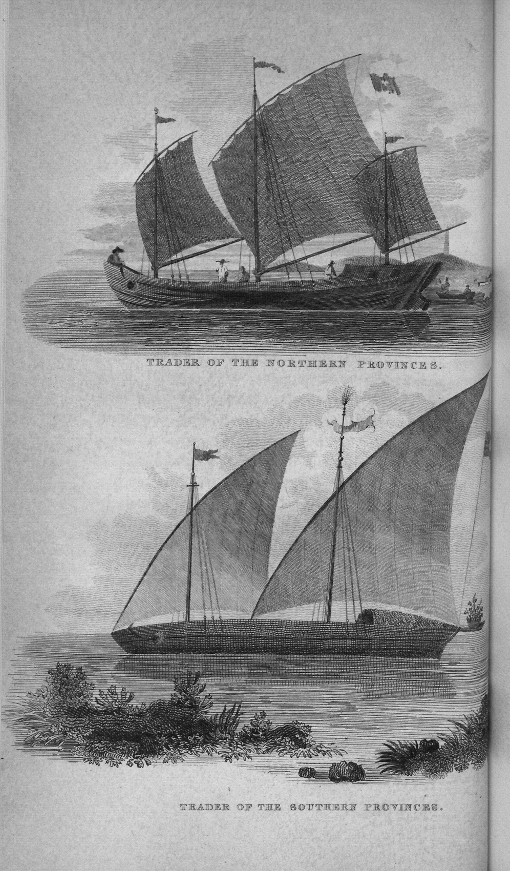 an old book with two ships in it