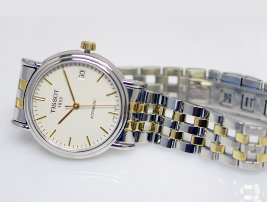 an elegant mens watch with two tone stainless steel celet