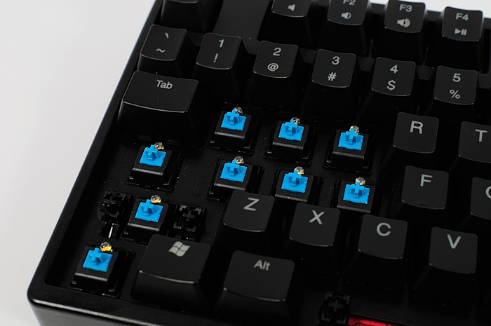 the blue keys are shown on the back of the keyboard