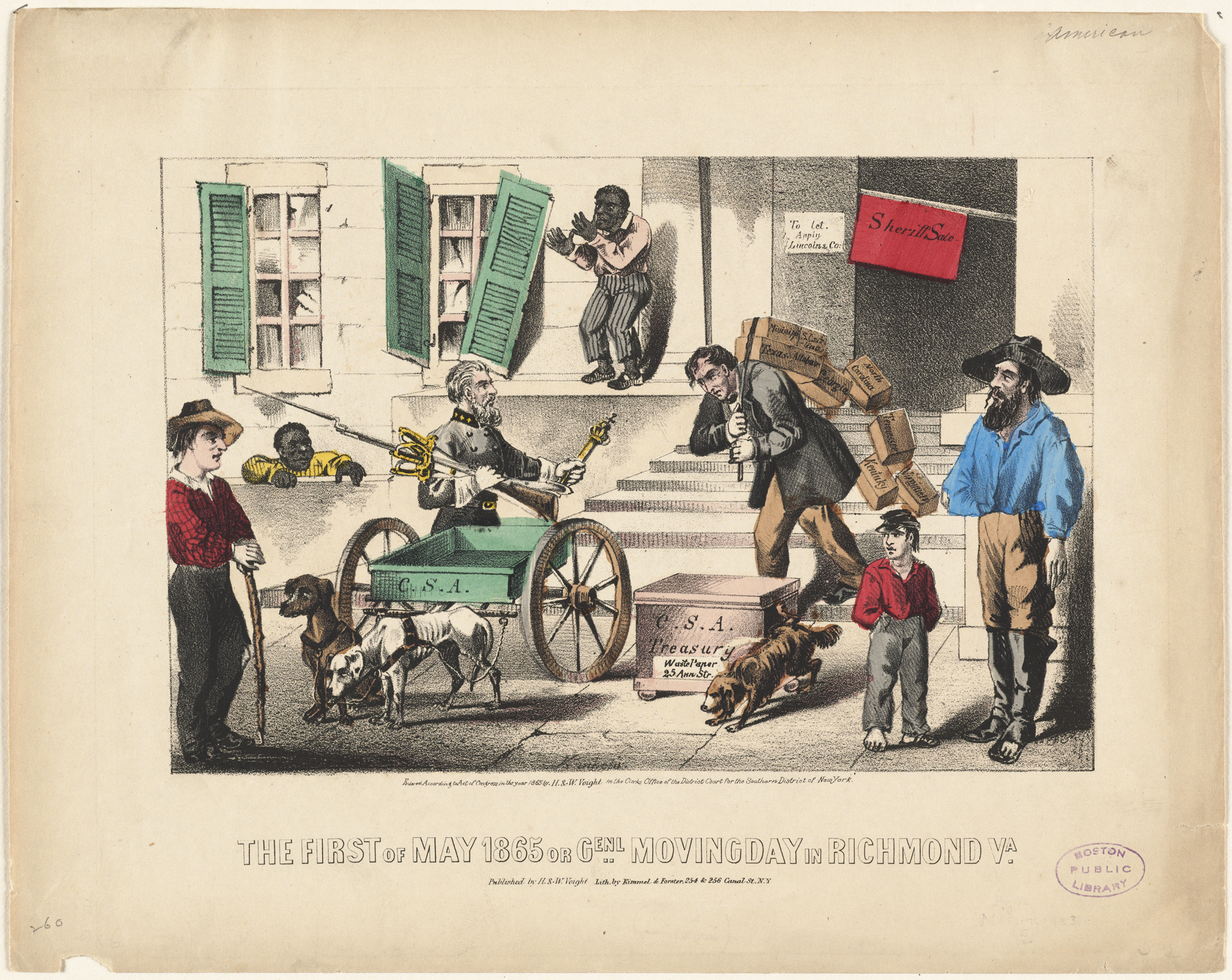 a color print shows an old man being watched by children