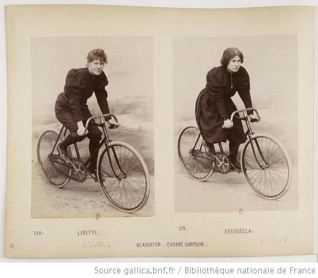 an old picture of two people on bicycles