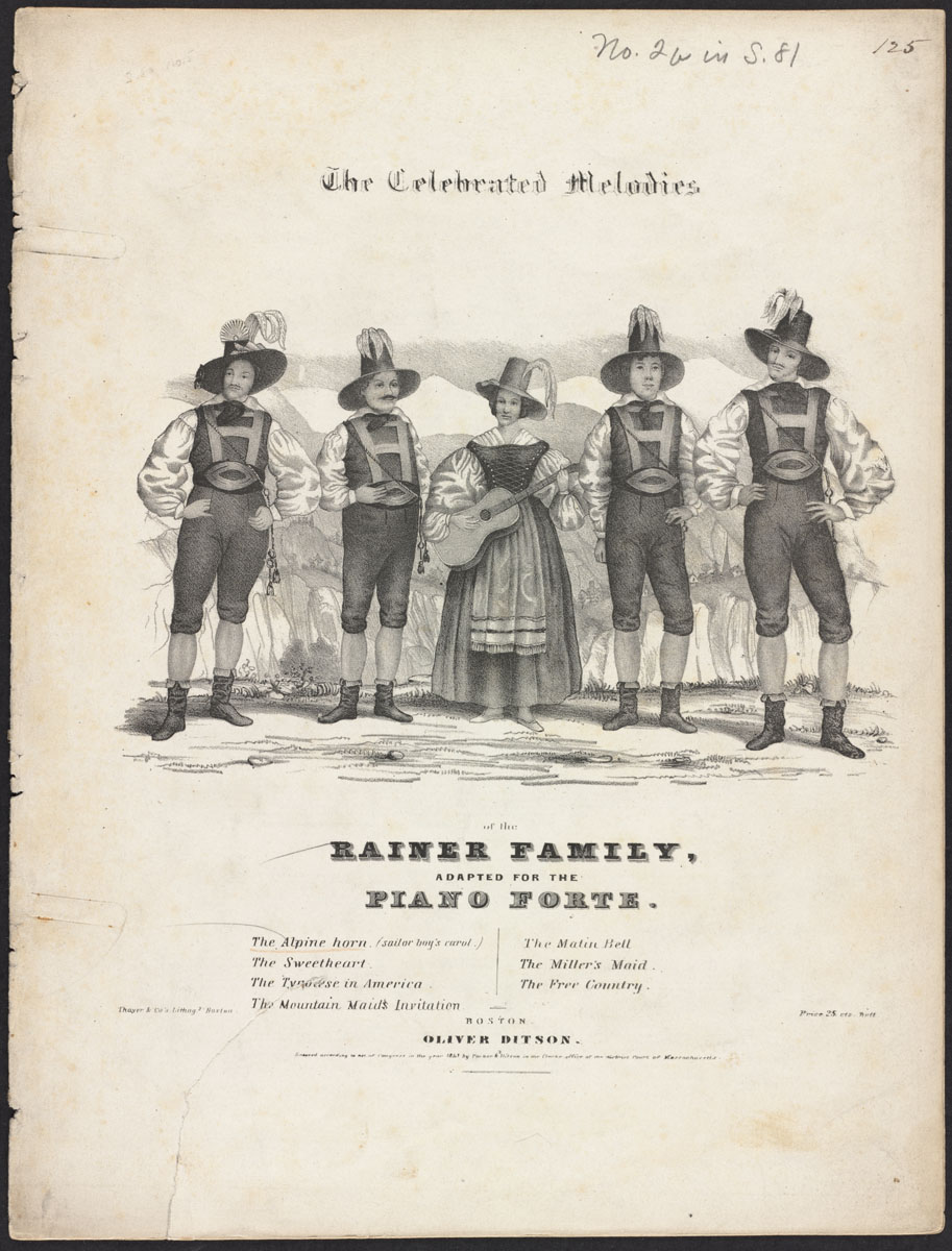 a old advertit featuring people in colonial dress