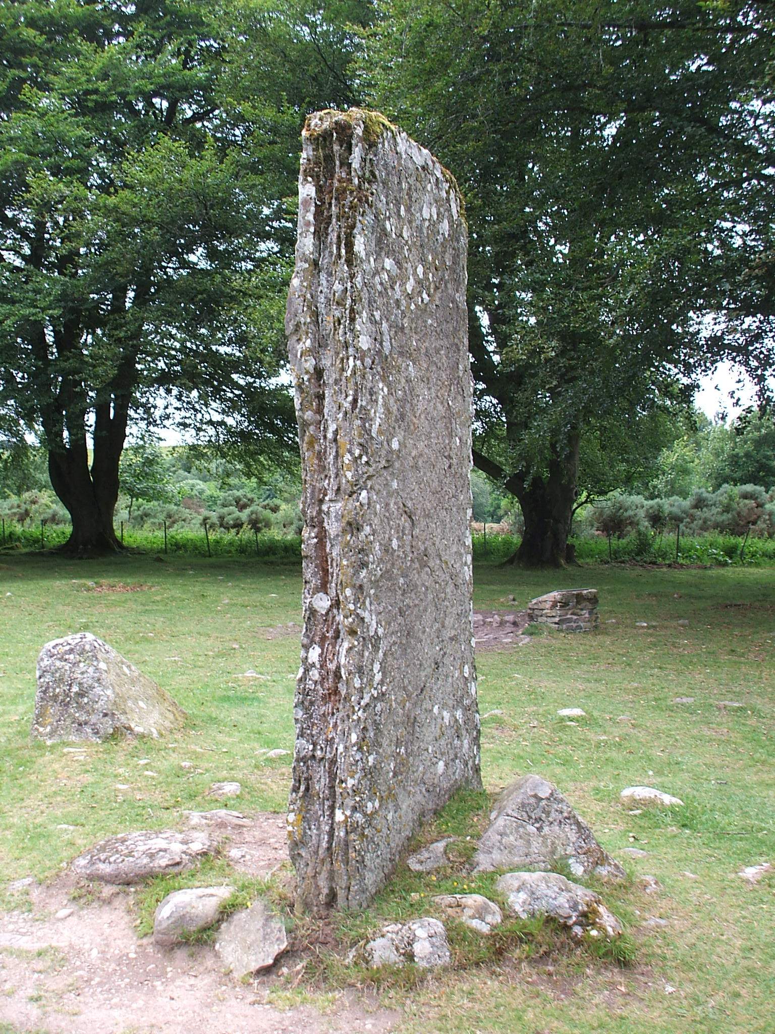 a stone outcrop in a grass field