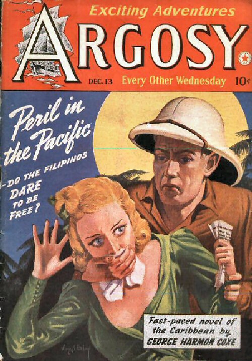 a magazine cover with a couple on the front and the words argosy in the background
