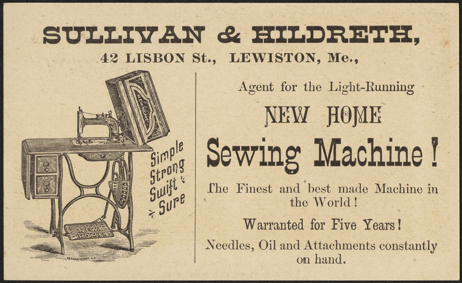 vintage sewing machine instruction card from pennsylvania and hildret