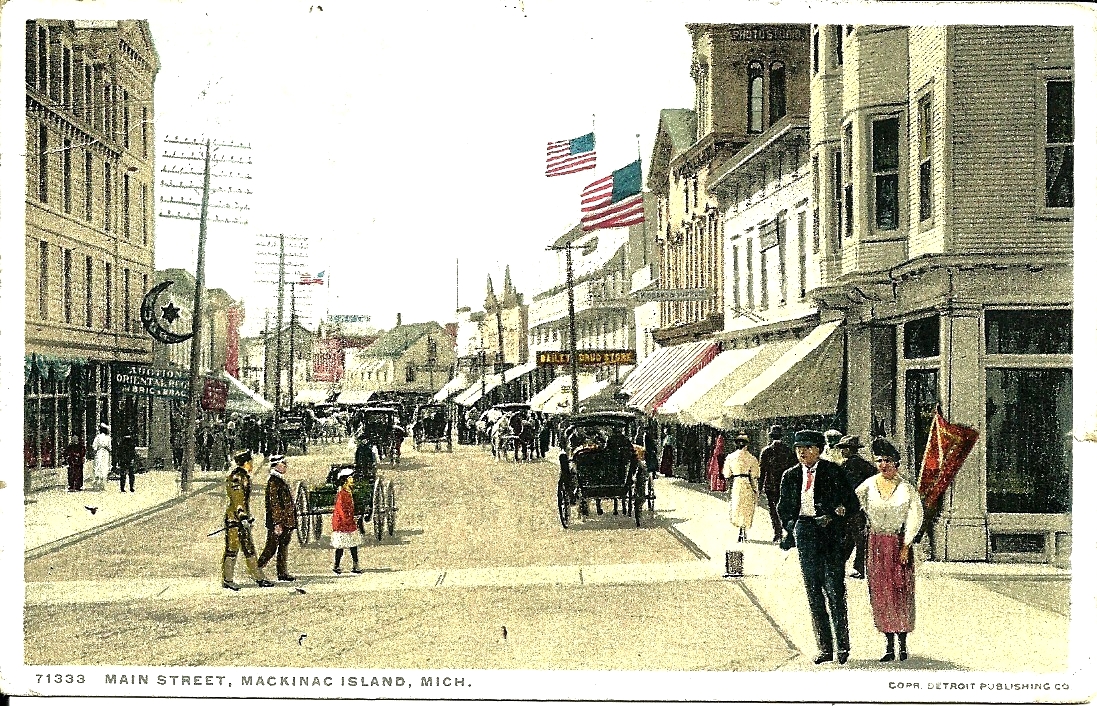 a drawing of people walking in a town on a street