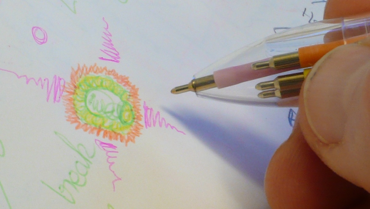 a person drawing with crayons with colored pencils on a piece of paper