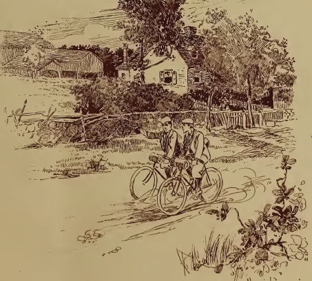 a drawing of a man riding a bike