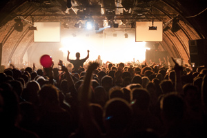 a group of people on a concert or club