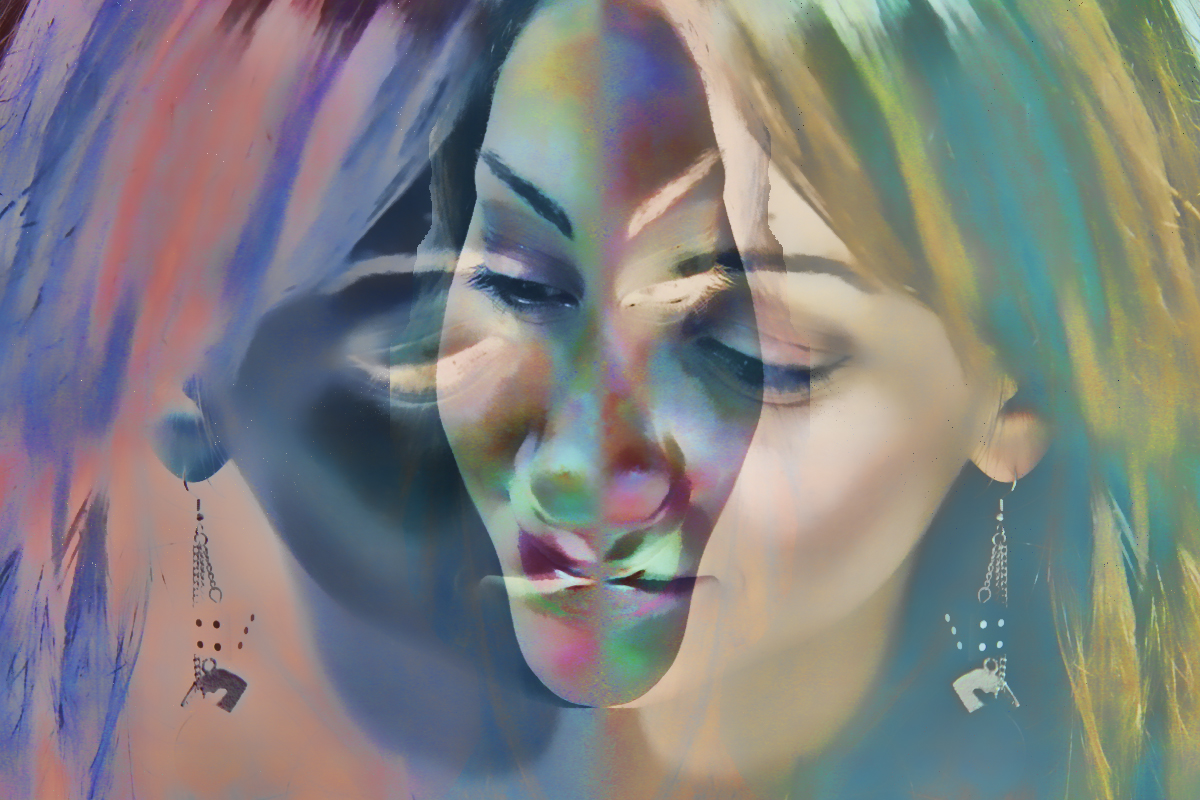 digital art image of two women with their face pressed into one another