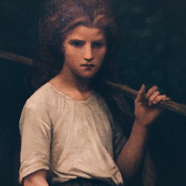 a painting of a girl with a stick