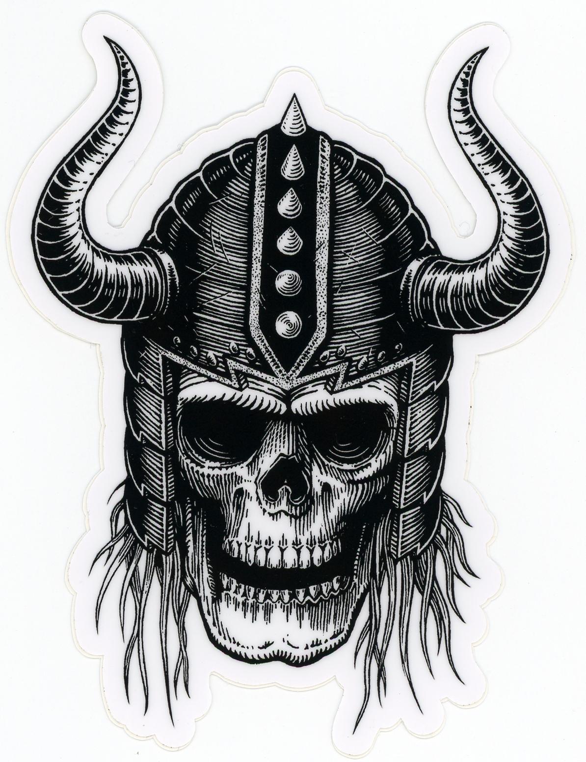 a skull with horns and a helmet on