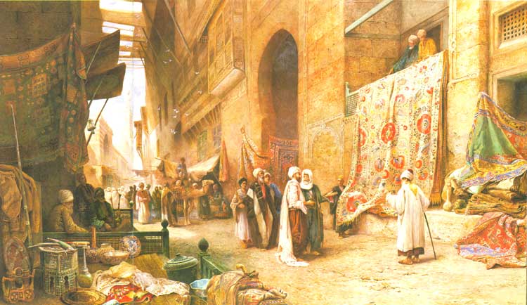 painting of an ottoman market in arabic country