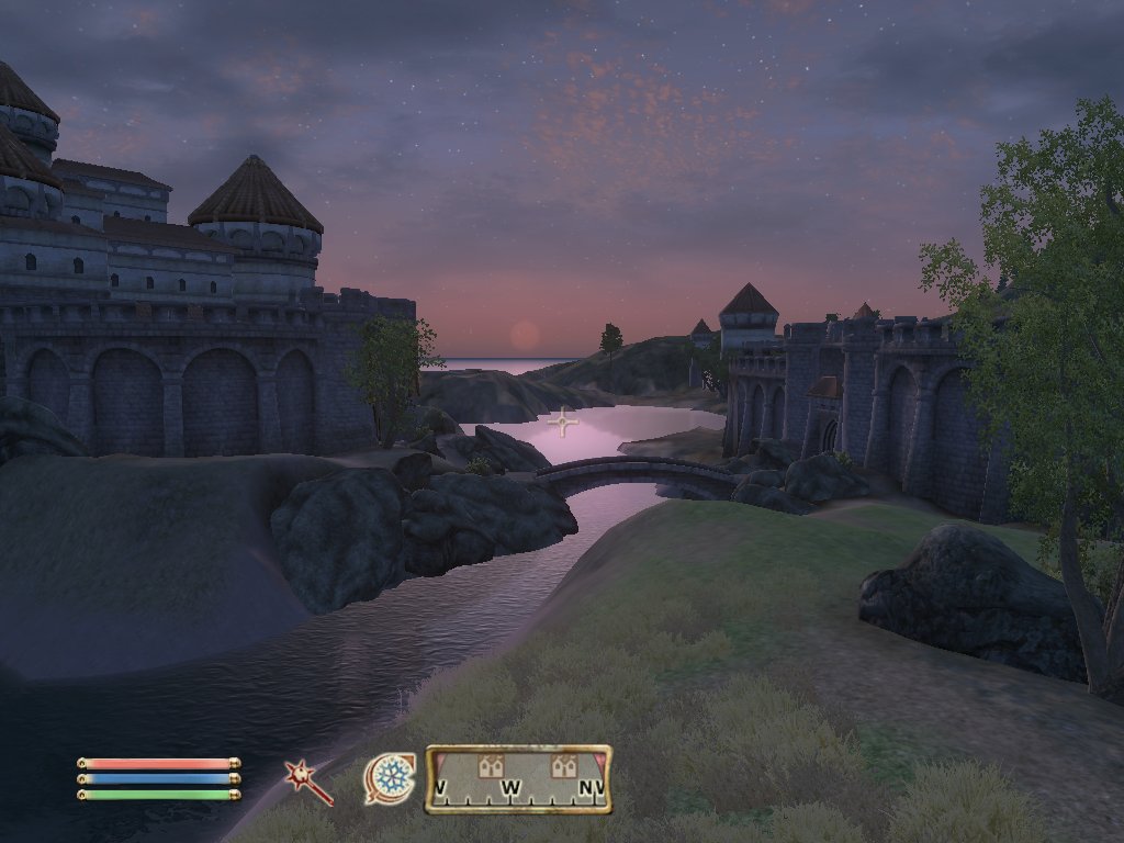 a computer generated image of a computer screen showing a river and castle