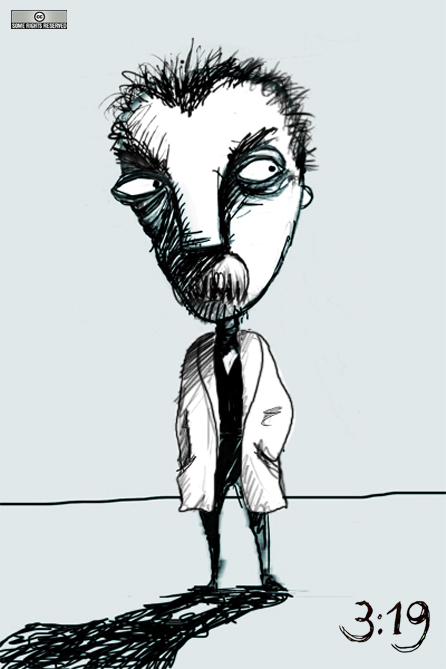 a caricature of a man with eyes and a tie