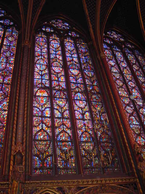 the stained glass windows in the inside of a building
