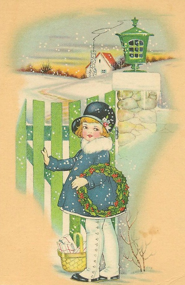 a postcard with a child in winter clothing