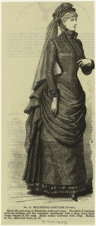 a drawing of a woman in a black dress and a veil